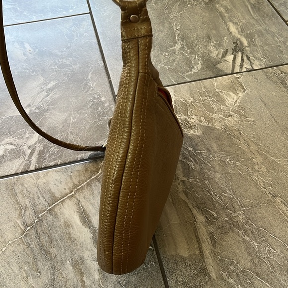 🤎 Hobo International Large Leather Tan / Gold / Grey Bag Long Strap - Picture 3 of 11